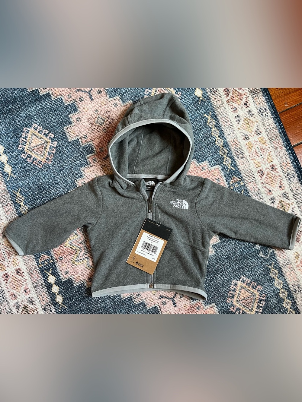 NWT - The North Face Kids Gray Hooded Zip-Up Fleece Jacket 6M